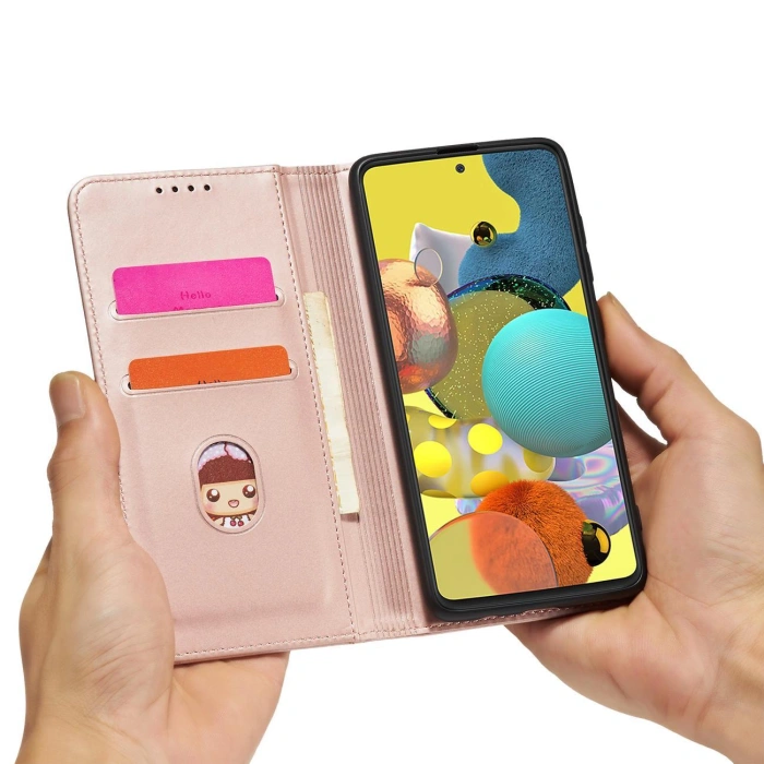 Magnet Card Case etui do Samsung Galaxy A52 5G pokrowiec portfel na karty kartę podstawka różowy
