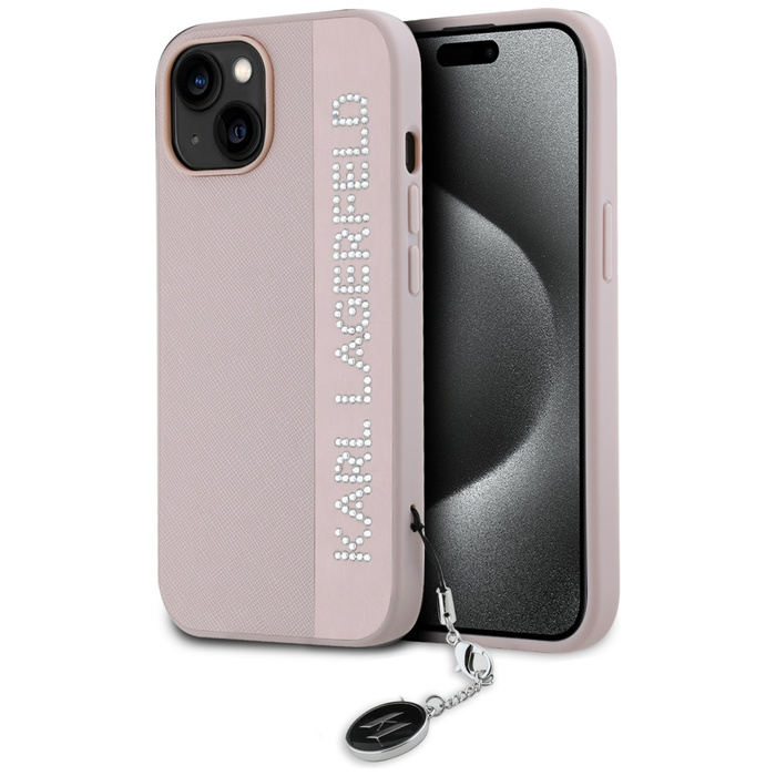 Karl Lagerfeld KLHCP15SPSAKDGCP iPhone 15 / 14 / 13 6.1" różowy/pink hardcase Saffiano Rhinestones & Charm