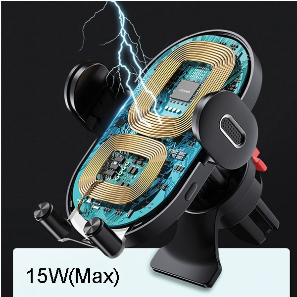 USAMS Uchwyt indukcyjny 15W Automatyczny do kratki wentylacyjnej czarny