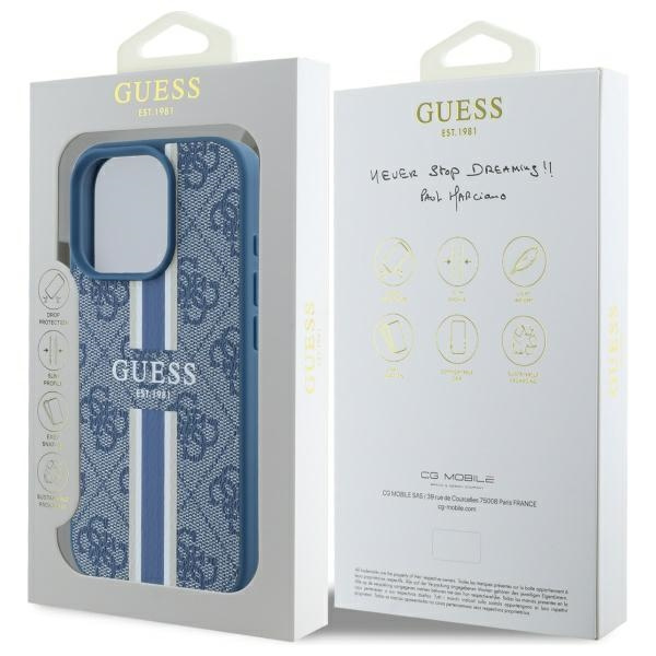 Etui Guess iPhone 16 Pro Max niebieski/blue MagSafe 4G Printed Stripes