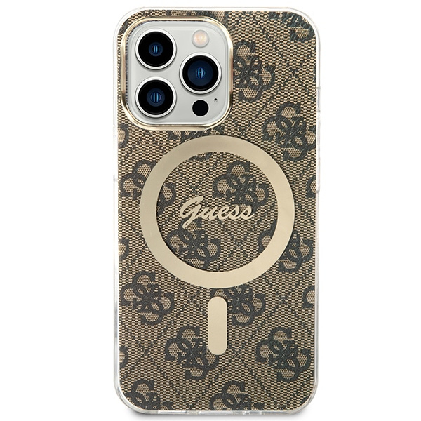 Zestaw Etui Guess Case+ Charger iPhone 13 Pro Max brązowy/brown hard case 4G Print MagSafe