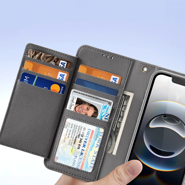 Etui skórzane Dux Ducis Lawa na iPhone 16e z odłączanym portfelem magnetycznym - szare