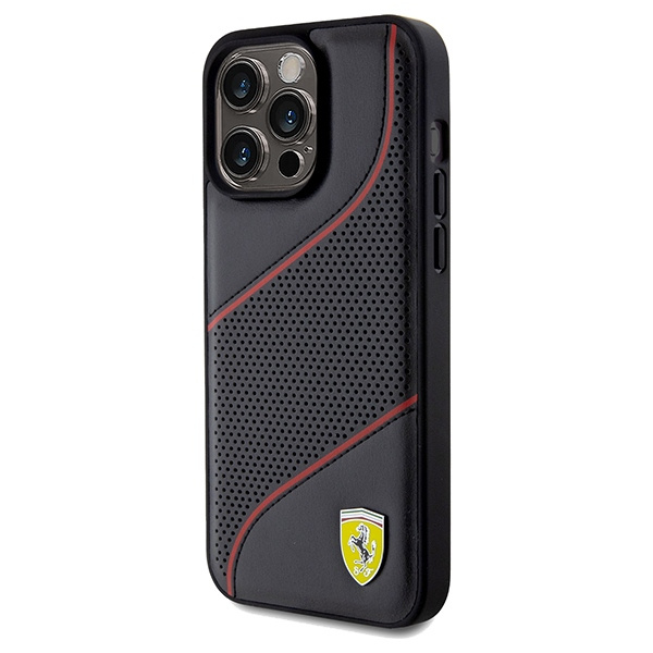 Etui Ferrari FEHCP15XPWAK iPhone 15 Pro Max 6.7" czarny/black hardcase Perforated Waves Metal Logo Case