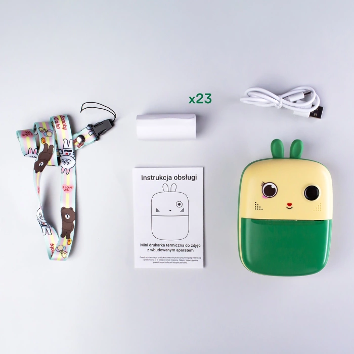 Mini drukarka termiczna dla dzieci z aparatem fotograficznym i kamerą - zielona