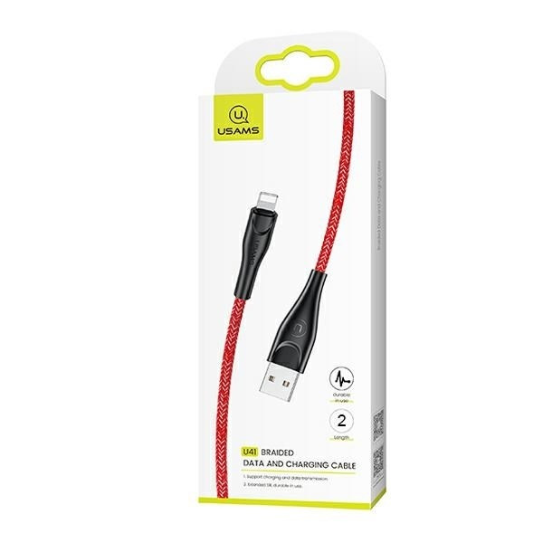 USAMS Kabel pleciony U41 Lightning/USB Fast Charge 2m czerwony/red SJ394USB02 (US-SJ394)