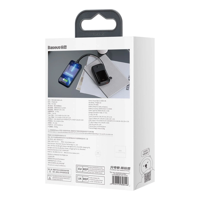[PO ZWROCIE] Powerbank 10000mAh 20W Baseus Qpow Pro Overseas Edition + kabel USB C 3A - czarny