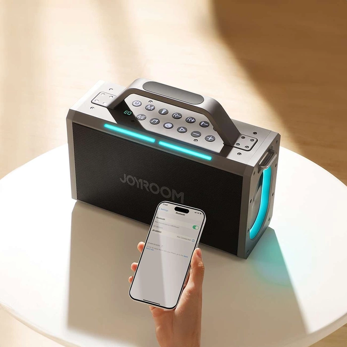 Głośnik bezprzewodowy Joyroom Pies Series JR-MW03 do karaoke z 2 mikrofonami i pilotem - czarny