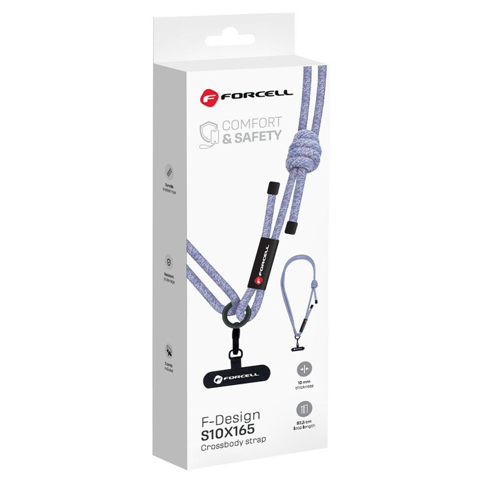 Smycz do telefonu crossbody z regulacją długości Forcell F-Design S10X165 (max 82,5cm w pętli) szaro fioletowa