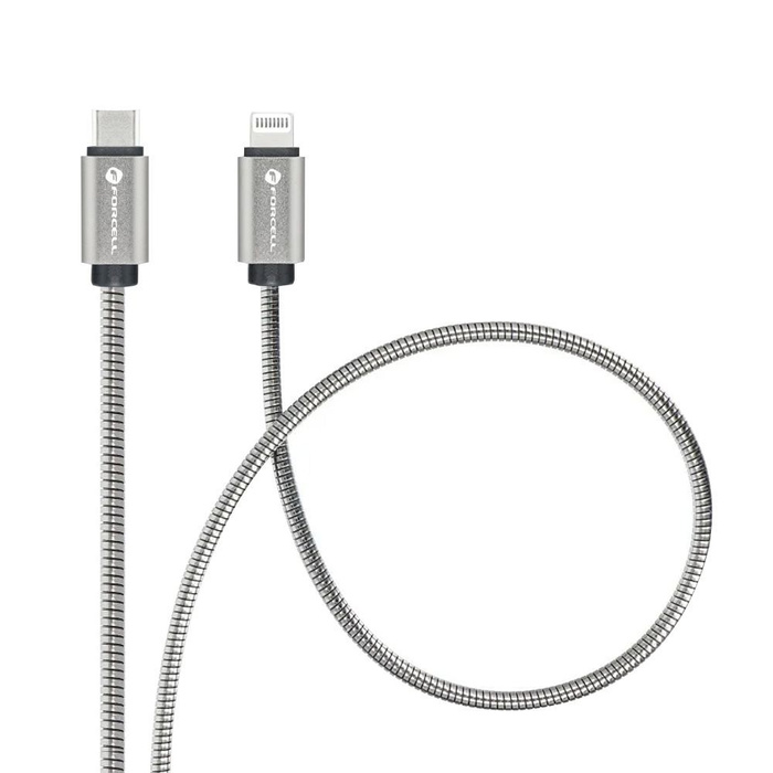 Kabel USB C do Lightning Forcell F-Energy PD 3A 27W Metal 2 m C238 srebrny