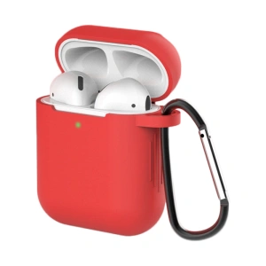 Etui do AirPods 2 / AirPods 1 silikonowy miękki pokrowiec na słuchawki + brelok karabińczyk zawieszka czerwony (case D)