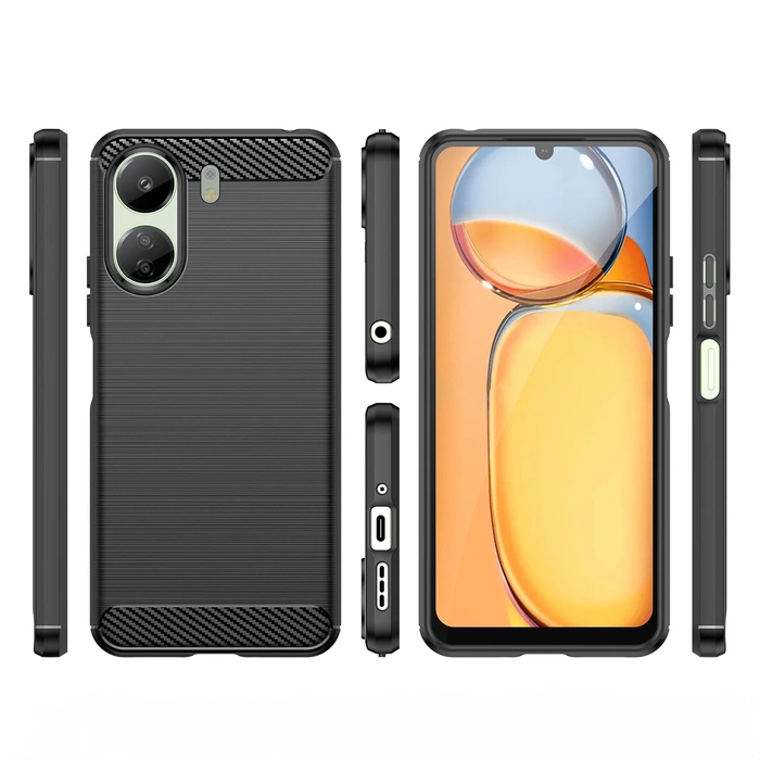 Etui Carbon Case do Xiaomi Redmi 13c elastyczny silikonowy karbonowy pokrowiec - czarny