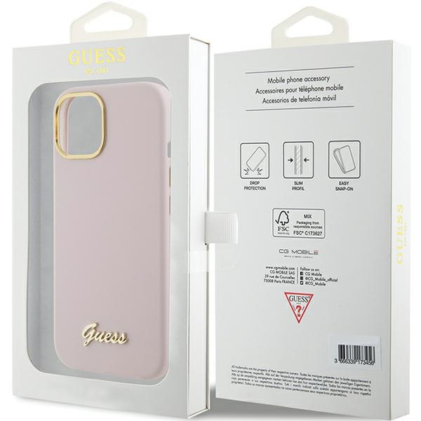 Etui Guess GUHCP15SSMBSLP iPhone 15 6.1" różowy/pink hardcase Silicone Script Metal Logo & Frame