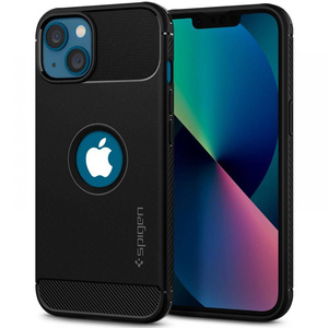 Etui iPhone 13 Spigen Rugged Armor Matte Black Case + Szkło Hartowane Spigen iPhone 13 Glas.tr Slim