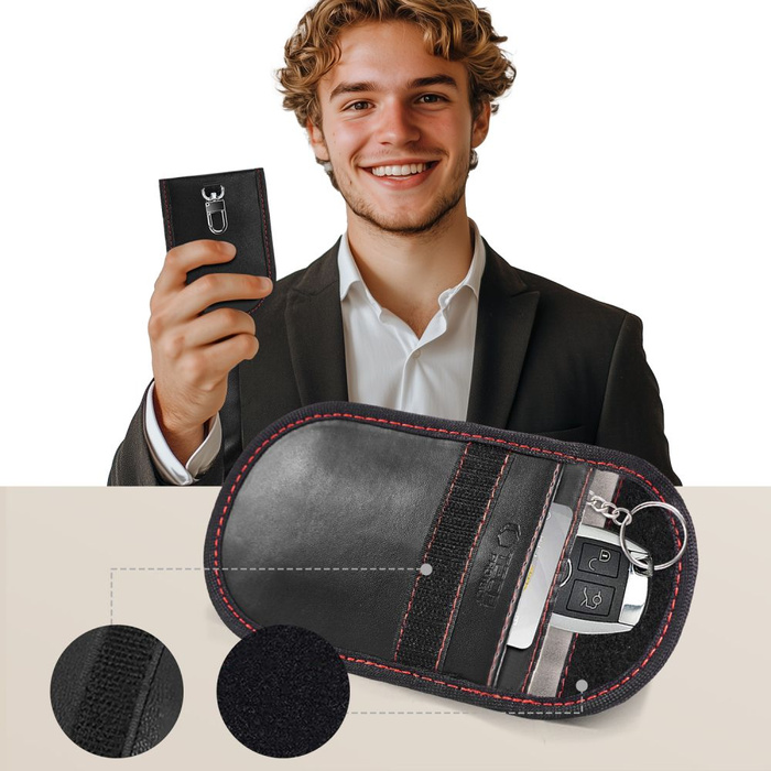 KLATKA FARADAYA TECH-PROTECT KLR100 POUCH KEYLESS RFID SIGNAL BLOCKER CASE BLACK/RED