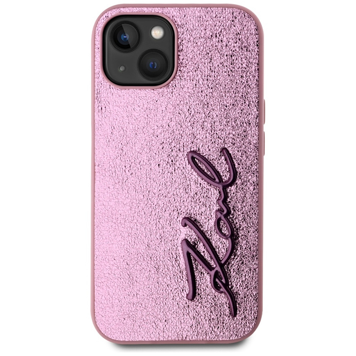 Etui Karl Lagerfeld Wrinkled Metal       Signature do iPhone 15 różowy