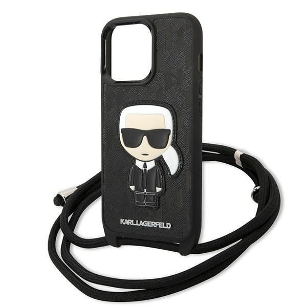 Karl Lagerfeld KLHCP13LCMNIPK iPhone 13 Pro 6,1" hardcase czarny/black Leather Monogram Patch and Cord Iconik