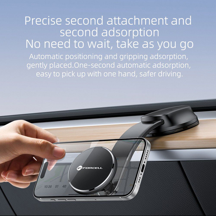 Uchwyt na telefon do samochodu magnetyczny zgodny z MagSafe Forcell F-Grip MagFlex do szyby / deski czarny