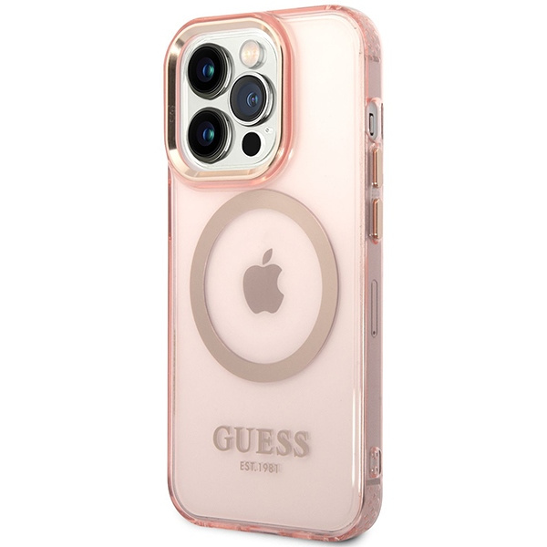 Etui GUESS Apple iPhone 14 Pro Max Gold Outline Translucent MagSafe Różowy Hardcase