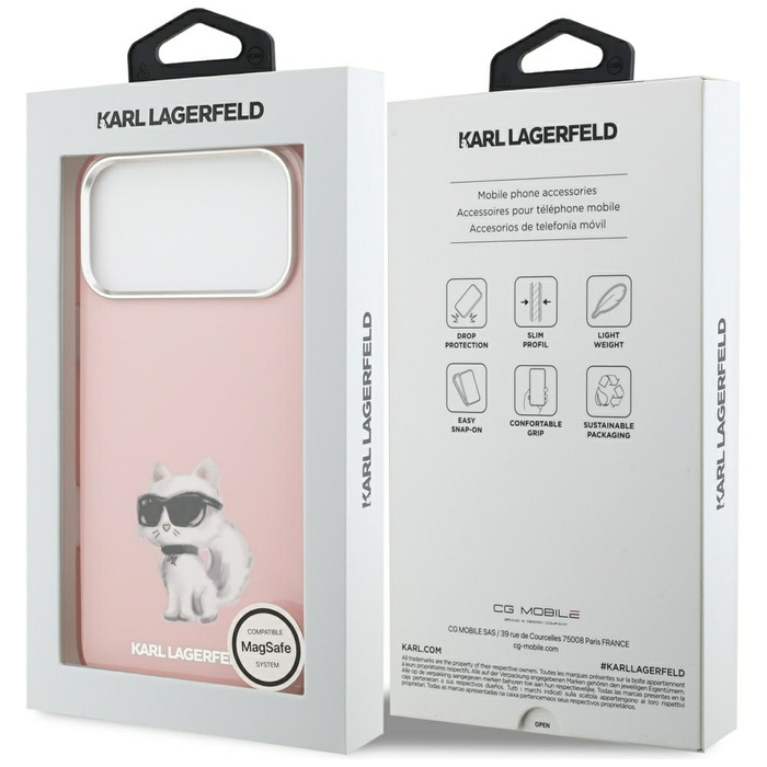 Etui Karl Lagerfeld IML Aquarelle        Choupette & Logo MagSafe do iPhone 17 Pro Max różowy