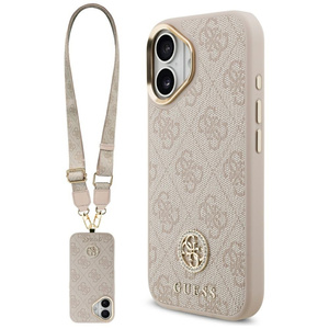 Etui Guess 4G Strass Logo & Big Strap Metal Buttons MagSafe do iPhone 17 różowy