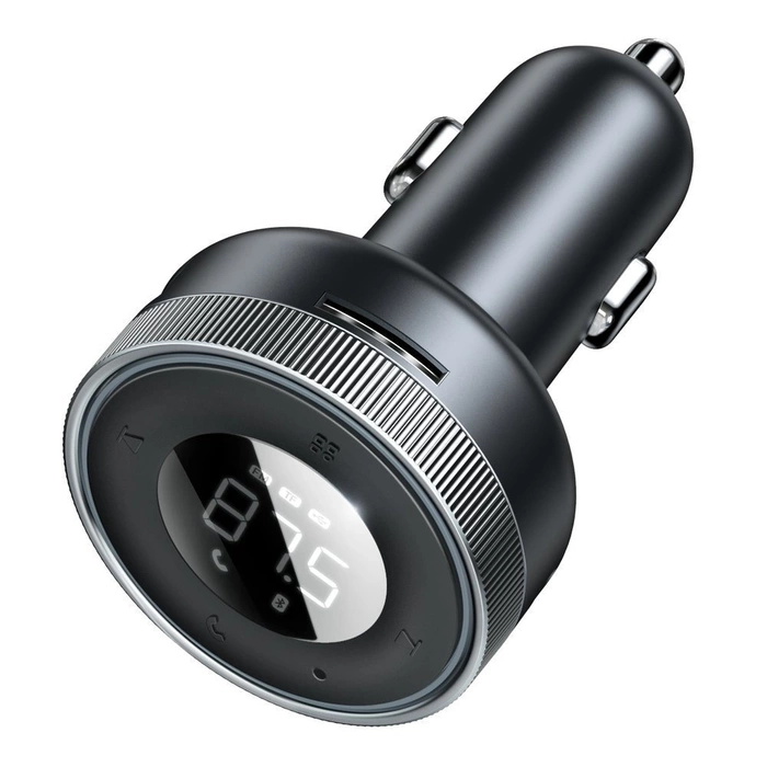 Baseus Enjoy transmiter FM ładowarka samochodowa LED 2x USB / 3,5mm jack bezprzewodowy odtwarzacz MP3 Bluetooth 5.0 3.4A czarny (CCLH-01)