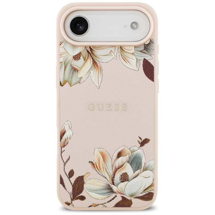 Etui Guess Grained Flowers Classic Logo  MagSafe do iPhone Air różowy