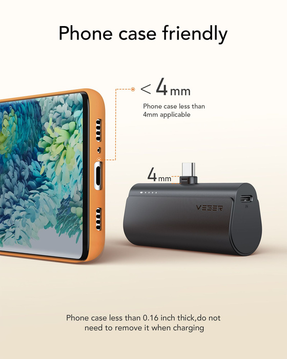 VEGER powerbank 5000 mAh z wbudowanym złączem Typ C PD QC3.0 3A 20W PlugOn (W0556/V0556) czarny