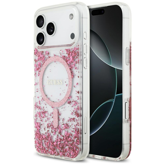 Etui Guess Resin Bottom Glitter MagSafe  do iPhone 17 Pro Max różowy