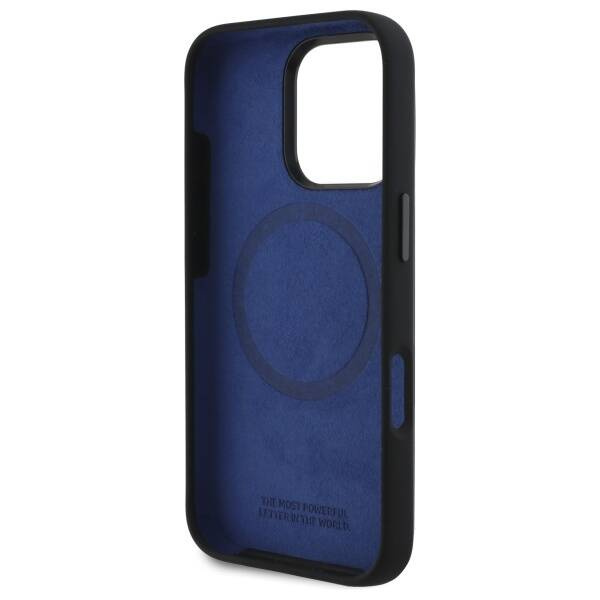Etui BMW iPhone 16 Pro czarny/black hardcase Silicone Hexagon Blue Line MagSafe
