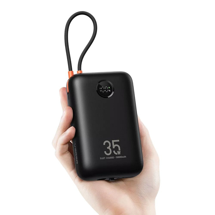Powerbank Veger K3 (W3018) PD QC3.0 35W 30000 mAh z wbudowanymi kablami Typ C / Lightning czarny