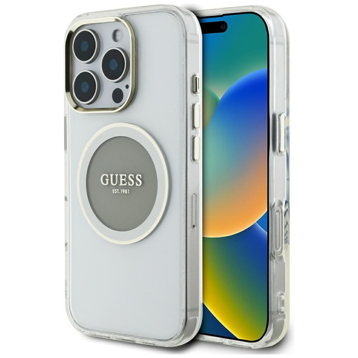Etui Guess IML Metal Colored Circle      Classic Logo MagSafe do iPhone 16 Pro szary