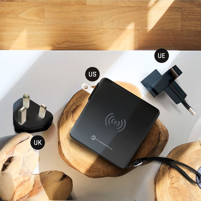 FORCELL F-ENERGY ładowarka wielofunkcyjna 5w1 20W PD z kablem typ C/lightning, power bankiem 10000mAh i ład. bezprzew. 15W
