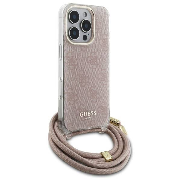 Etui Guess iPhone 16 Pro różowy/pink hardcase Crossbody Cord 4G Print