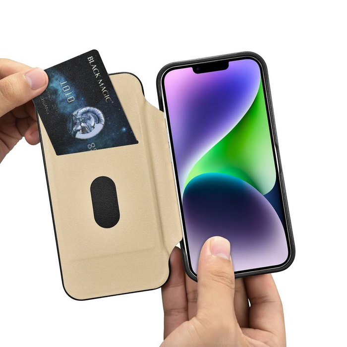 iCarer CE Premium Leather Folio Case skórzane etui iPhone 14 Plus z klapką magnetyczne MagSafe czarny (WMI14220715-BK)