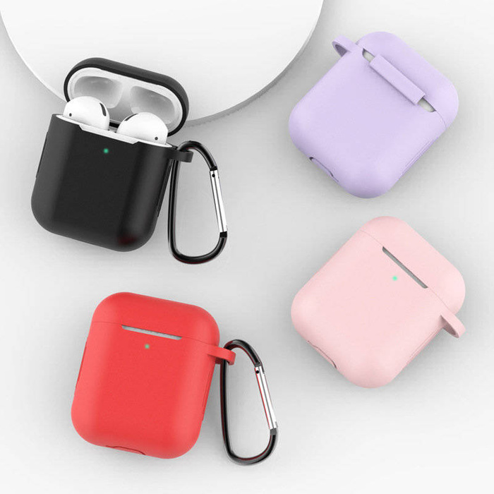 Etui do AirPods 2 / AirPods 1 silikonowy miękki pokrowiec na słuchawki + brelok karabińczyk zawieszka różowy (case D)