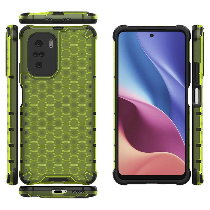 Honeycomb etui pancerny pokrowiec z żelową ramką Xiaomi Redmi K40 Pro+ / K40 Pro / K40 / Poco F3 zielony