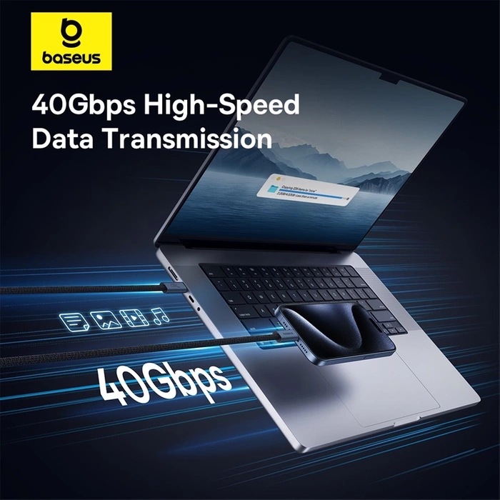 Kabel Baseus CB000068 USB-C - USB-C 240W PD 8K 60Hz 1m - czarny