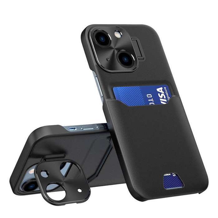 Etui Leather Stand Case Etui Do iPhone 14 Pokrowiec Portfel Na Kartę Z Podstawką Czarne Case