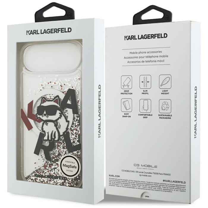 Etui Karl Lagerfeld Liquid Glitter       Choupette Logo MagSafe do iPhone Air przezroczysty