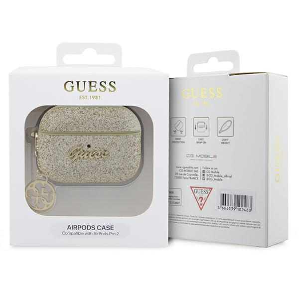Etui Guess GUAP2GLGSHD AirPods Pro 2 cover złoty/gold Glitter Flake 4G Charm Case
