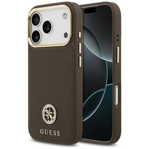 Etui Guess Grained Strass Logo MagSafe do iPhone 17 Pro brązowy