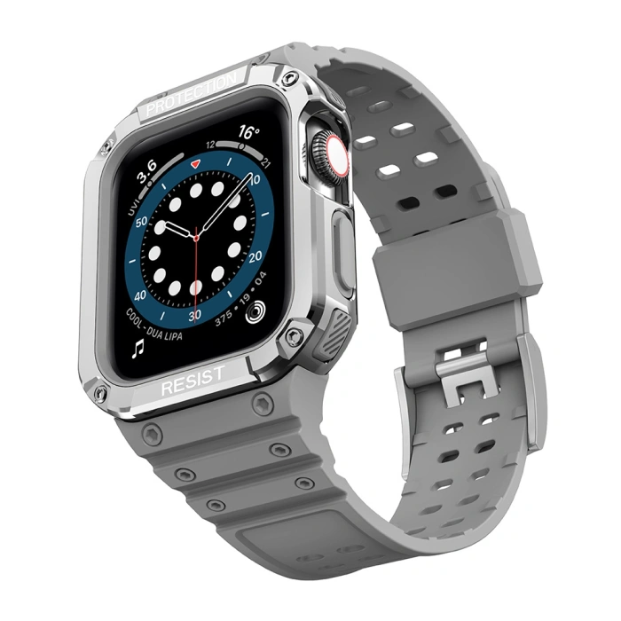 Pasek z etui ochronnym Protect Strap Band do Apple Watch 38 / 40 / 41 mm opaska obudowa pancerna - szary, srebrny