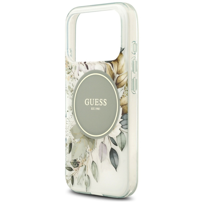 Etui Guess IML Flower & Tonal Circle     MagSafe do iPhone 17 Pro zielony