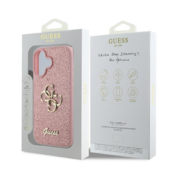 Etui Guess iPhone 16 6.1" różowy/pink hardcase Fixed Glitter Big 4G