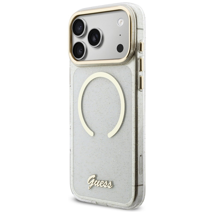 Etui Guess IML Glitters Script Strap     MagSafe do iPhone 17 Pro Max przezroczysty