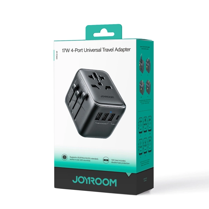 Adapter podróżny Joyroom JR-TCW01 uniwersalny 17W EU / US / UK / JP / AU / CN - czarny
