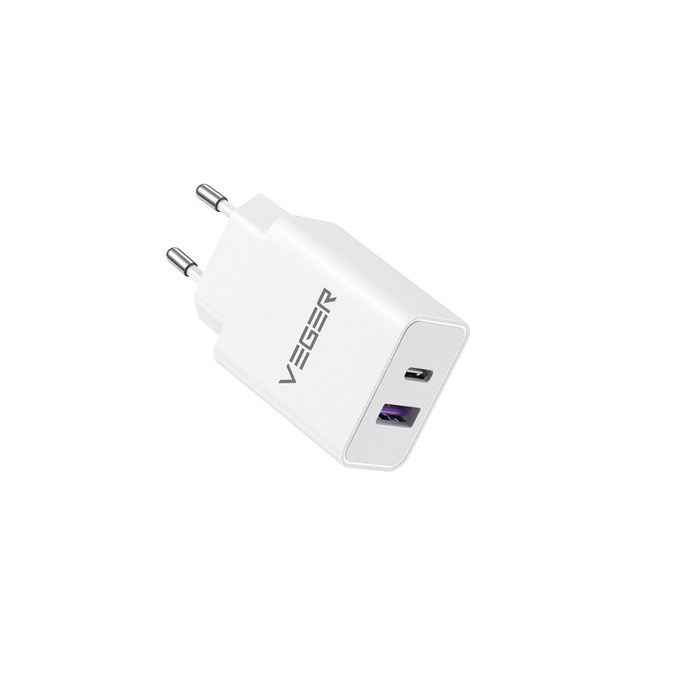 Ładowarka sieciowa do telefonu VEGER USB A + Typ C PD QC3.0 3A 30W VLS302U biała