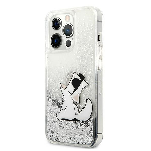 Etui KARL LAGERFELD Apple iPhone 13 Pro Max Liquid Glitter Choupette Fun Srebrny Hardcase
