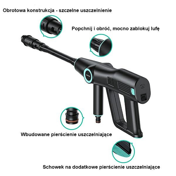USAMS Myjka ciśnieniowa 5000 mAh + wąż ogrodowy 5m czarny/black BXXCQ01 (US-ZB252)