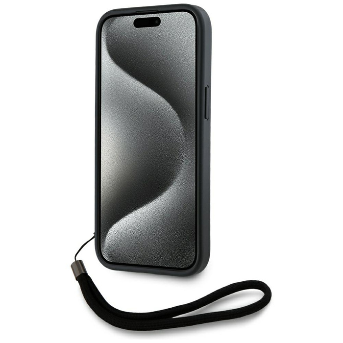 Etui Karl Lagerfeld Saffiano Athleisure  Stripes Cord do iPhone 15 czarno-różowy
